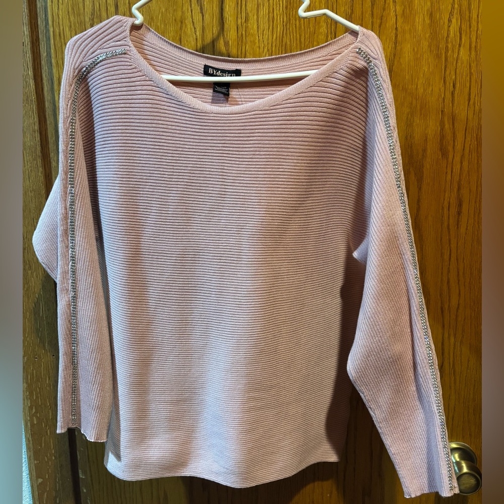 Women’s brand new ByDesign pink sweater.    Glitter/sparkles down sleeves